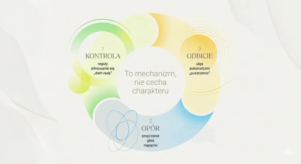 dlaczego nie mogę schudnąć - 1 HUB 1 - infografika Mechanizm kontrola – opór – odbicie 01